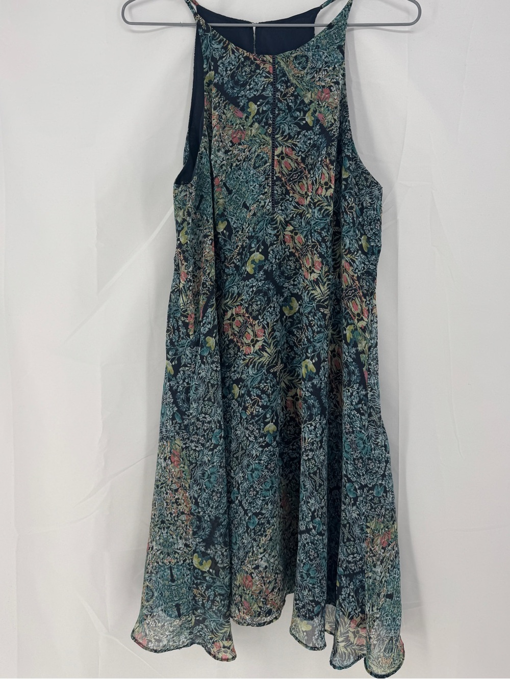 BCBGeneration Navy Floral High-Low Halter Dress 0091 EUC